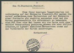 ZULEITUNGSPOST 290 BRIEF, Schweiz: 4.5.1935, Posthinweiskarte Auf Die Unzulässigkeit Rückseitig Frankierter Marken Auf Z - Airmail & Zeppelin