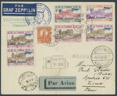 ZULEITUNGSPOST 202 BRIEF, Tunesien: 1933, Deutschlandfahrt, Einschreibbrief Nach Lima/Peru, Pracht - Correo Aéreo & Zeppelin