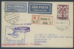 ZULEITUNGSPOST 219Cc BRIEF, Ungarn: 1933, 3. Südamerikafahrt, Abwurf Barcelona, Anschlussflug Ab Berlin, Einschreibkarte - Poste Aérienne & Zeppelin