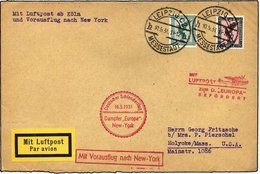 KATAPULTPOST 41c BRIEF, 16.5.1931, Europa - New York, Nachbringe- Und Schleuderflug, Prachtbrief - Brieven En Documenten
