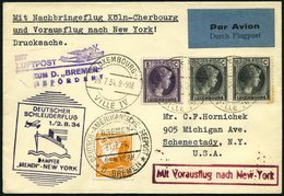 KATAPULTPOST 169Lu BRIEF, Luxemburg: 1.8.1934, Bremen - New York, Nachbringeflug, Zweiländerfrankatur, Eine Marke Etwas  - Briefe U. Dokumente