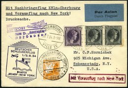 KATAPULTPOST 169Lu BRIEF, Luxemburg: 1.8.1934, Bremen - New York, Nachbringeflug, Zweiländerfrankatur, Eine Marke Etwas  - Cartas & Documentos