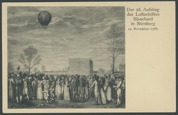 BALLON-FAHRTEN 1897-1916 1919/20, Kupferstich-Sonderkarte Der 28. Aufstieg Des Luftschiffes Banchard In Nürnberg, 12. No - Montgolfières