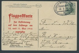 PIONIERFLUGPOST 1909-1914 25/04 BRIEF, 10.5.1914, Flugpost Dresden-Leipzig, Offizielle Karte (Nr. 50527) Zur Enthüllung  - Flugzeuge