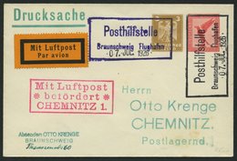 FLUGPLATZ, FLUGHAFENSTPL 7-01g BRIEF, Braunschweig Posthilfstelle Flughafen, 1926, Je R2 In Schwarz Und Violett, Datum-G - Poste Aérienne & Zeppelin