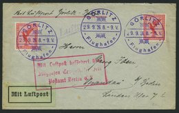 FLUGPLATZ, FLUGHAFENSTPL 28-04 BRIEF, Görtlitz Flughafen, 1926, Violetter K1 Auf Brief Nach Spandau, Pracht - Correo Aéreo & Zeppelin