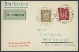 LUFTPOSTBESTÄTIGUNGSSTPL 109-01a BRIEF, WESTERLAND In Rot, Drucksache Von HAMBURG Nach Westerland, Prachtkarte - Airmail & Zeppelin