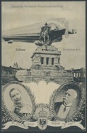 ALTE ANSICHTSKARTEN 1909, Zeppelins Fernfahrt Friedrichshafen - Cöln, Luftschiff über Deutschem Eck Mit Portraits Vom Ka - Autres & Non Classés