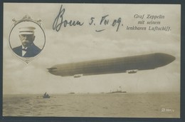 ALTE ANSICHTSKARTEN 5.8.1909, Fotokarte Graf Zeppelin Mit Seinem Lenkbaren Luftschiff Von Der Heeresübernahmefahrt Mit T - Autres & Non Classés