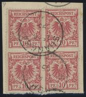 DP CHINA V 47b Paar BrfStk, 1896, 10 Pf. Rosarot, 2 Senkrechte Paare Als Viererblock Geklebt Auf Leinenbriefstück, Klein - Cina (uffici)