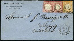 DP TÜRKEI V 18,19 BRIEF, 10.5.1873, 1/2 Gr. Und 2x 1 Gr. Großer Brustschild Auf Brief über VARNA-DONAU Nach Leipzig, Rüc - Turkey (offices)