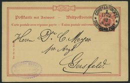 DP TÜRKEI P 2 BRIEF, 1892, 20 PARA Auf 10 Pf., Frageteil, Stempel CONSTANTINOPEL 1 **, Prachtkarte Nach Gersfeld - Turkey (offices)