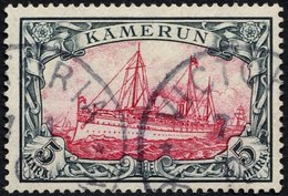 KAMERUN 19 O, 1900, 5 M. Grünschwarz/bräunlichkarmin, Ohne Wz., Stempel VICTORIA, Pracht, Signiert Senf, Mi. 600.- - Camerun