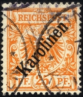 KAROLINEN 5I O, 1899, 25 Pf. Diagonaler Aufdruck, Pracht, Fotoattest Bothe, Mi. 3400.- - Isole Caroline