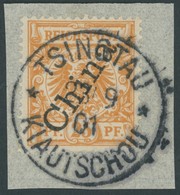KIAUTSCHOU M 5IIa BrfStk, 1901, 25 Pf. Gelblichorange Steiler Aufdruck, Stempel TSINGTAU KIAUTSCHOU **, Prachtbriefstück - Kiauchau