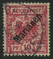 MARIANEN 3I O, 1899, 10 Pf. Diagonaler Aufdruck, Ein Brauner Zahn Sonst Pracht, Gepr. Jäschke-L., Mi. 240.- - Mariana Islands