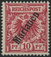 MARIANEN 3IIb *, 1900, 10 Pf. Lilarot Steiler Aufdruck, Falzreste, Pracht, Gepr. Jäschke-L., Mi. 200.- - Mariannes
