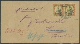 MARSHALL-INSELN 17 Paar BRIEF, 1908, 25 Pf. Rötlichorange/gelbschwarz Auf Hellgelb Im Waagerechten Paar Auf Einschreibbr - Marshall Islands