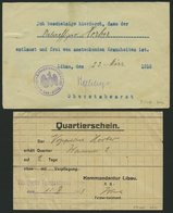 DT. FP IM BALTIKUM 1914/18 1916-18, 4 Interessante Feldpostbelege: U.a. Quartierschein, Fahrausweis Und Entlausungsbesch - Letonia