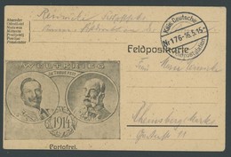 FELDPOST I.WK 1916, Feldpostkarte Portofrei - Wilhelm II Und Franz Josef, Vorderseitig, Feldpoststation Nr. 176, Pracht - Gebruikt