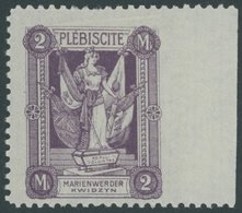 MARIENWERDER 41Ur *, 1920, 2 M. Schwärzlichbraunviolett, Rechts Ungezähnt, Falzreste, üblich Gezähnt, Pracht, Mi. -.- - Altri & Non Classificati