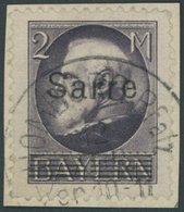 SAARGEBIET 28b BrfStk, 1920, 2 M. Schwarzgrauviolett Bayern-Sarre, Prachtbriefstück, Gepr. Burger, Mi. 170.- - Other & Unclassified