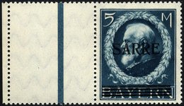 SAARGEBIET 30L **, 1920, 5 M. Bayern-Sarre Mit Anhängendem Leerfeld, Pracht, Gepr. Burger, Mi. 3000.- - Sonstige & Ohne Zuordnung