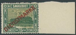 SAARGEBIET D 10 **, 1922, 75 C. Steingutfabrik, Rechtes Randstück, Postfrisch, Pracht, Mi. 100.- - Dienstzegels