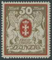 FREIE STADT DANZIG 100Xa *, 922, 50 M. Rot/gold, Wz. 2X, Falzrest, Pracht, Mi. 70.- - Altri & Non Classificati