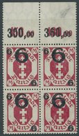 FREIE STADT DANZIG 106b VB **, 1922, 6 Auf 3 M. Karminrot Im Oberrandviererblock, Postfrisch, Pracht (ein Wert Matte Gum - Other & Unclassified