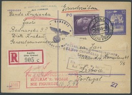 GENERALGOUVERNEMENT Brief , 1943, Einschreib-Ganzsachenkarte Von JASLO über Portugisische Deckadresse An Polish Naval He - Occupation 1938-45