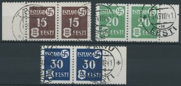 ESTLAND 1-3y Paar O, 1941, Landespost, Gewöhnliches Papier, In Waagerechten Randpaaren, Prachtsatz, Mi. 110.- - Ocupación 1938 – 45