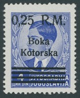 KOTOR 9IPF VI **, 1944, 0.25 M. Auf 4 D. Boka Kotorska, Type I, Mit Aufdruckfehler Linker Diagonalstrich Des M Von R.M.  - Ocupación 1938 – 45