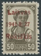 RAKISCHKI 6bIIb **, 1941, 50 K. Lebhaftbraun, Aufdruck Braunrot, Postfrisch, Pracht, Fotoattest Huylmans, Mi. 500.- - Occupazione 1938 – 45