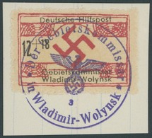 UKRAINE 13 BrfStk, 1944, 12 Pf. Wladimir-Wolynsk, Prachtbriefstück, Gepr. Zirath, Mi. 150.- - Besetzungen 1938-45