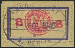 FREDERSDORF Sp 163FI BrfStk, 1945, 8 Pf., Rahmengröße 38x21 Mm, Mit Abart Aufdruck Mittelrosa, Prachtbriefstück, Gepr. E - Private & Lokale Post