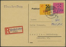 GROSSRÄSCHEN 28II BRIEF, 1946, 10 Pf. Auf Orange, Mit Hämmer Rechts, Mit 28 Pf. Zusatzfrankatur Auf Einschreibkarte, Pra - Autres & Non Classés