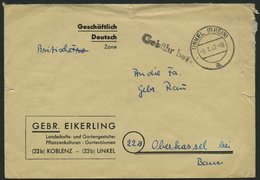 ALL. BES. GEBÜHR BEZAHLT UNKEL (RHEIN), 9.8.47, R1 Gebühr Bezahlt, Brief Feinst - Other & Unclassified