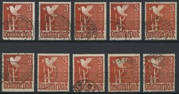 ALLIIERTE BES. 961 O, 1947, 3 M. Bräunlichrot, 10 Sauber Gestempelte Werte, Meist Pracht, Alle Gepr. Schlegel, Mi. 250.- - Other & Unclassified