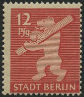 BERLIN UND BRANDENBURG 5AAwax **, 1945, 12 Pf. Mittelkarminrot, Graurosa Papier, Glatte Gummierung, Pracht, Gepr. Zierer - Other & Unclassified