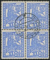 MECKLENBURG-VORPOMMERN 27a VB O, 1945, 8 Pf. Hellultramarin Kinderhilfe Im Zentrisch Gestempelten Viererblock, Pracht, G - Altri & Non Classificati