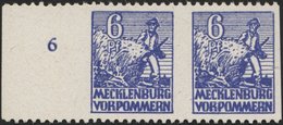 MECKLENBURG-VORPOMMERN 33xbUs Paar **, 1946, 6 Pf. Violettblau, Kreidepapier, Senkrecht Ungezähnt, Im Waagerechten Randp - Other & Unclassified