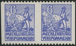 MECKLENBURG-VORPOMMERN 33xbUs Paar **, 1946, 6 Pf. Violettblau, Kreidepapier, Senkrecht Ungezähnt, Im Waagerechten Paar, - Other & Unclassified