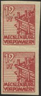 MECKLENBURG-VORPOMMERN 36ydU Paar **, 1946, 12 Pf. Braunrot, Graues Papier, Ungezähnt, Im Senkrechten Paar, Fotoattest K - Other & Unclassified