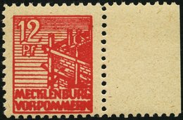 MECKLENBURG-VORPOMMERN 36yf **, 1946, 12 Pf. Dunkelrosa, Graues Papier, Pracht, Gepr. Kramp, Mi. 120.- - Other & Unclassified