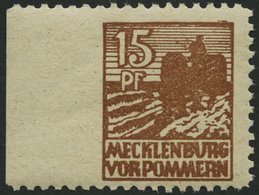 MECKLENBURG-VORPOMMERN 37yaUl **, 1946, 15 Pf. Gelbbraun, Graues Papier, Links Ungezähnt, Pracht, Mi. 140.- - Other & Unclassified