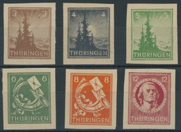 THÜRINGEN 92-97AU **, 1945, 3 - 12 Pf. Freimarken, Ungezähnt, Postfrisch, 6 Prachtwerte, Mi. 330.- - Other & Unclassified