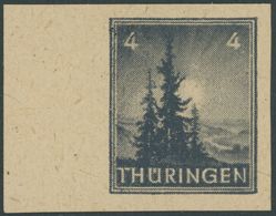 THÜRINGEN 93AYz1U **, 1945, 4 Pf. Bläulichschwarzgrau, Spargummierung, Dickes Papier, Steigende Papierstreifung, Ungezäh - Altri & Non Classificati