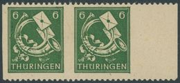 THÜRINGEN 95AXatUs**, *, 1945, 6 Pf. Dunkelgrün, Vollgummierung, Gelblichgraues Papier, Senkrecht Ungezähnt, Im Waagerec - Andere & Zonder Classificatie