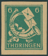 THÜRINGEN 95AYbyU **, 1945, 6 Pf. Schwärzlichbläulichgrün, Spargummierung, Gelblichgraues Papier, Ungezähnt, Pracht, Mi. - Altri & Non Classificati